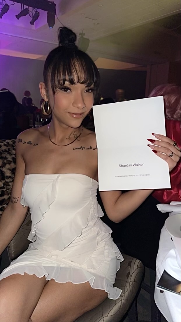 Shar with her 2024 Emerging Hairstylist of the Year certificate