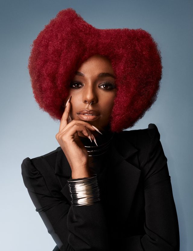 Crimson afro editorial portrait